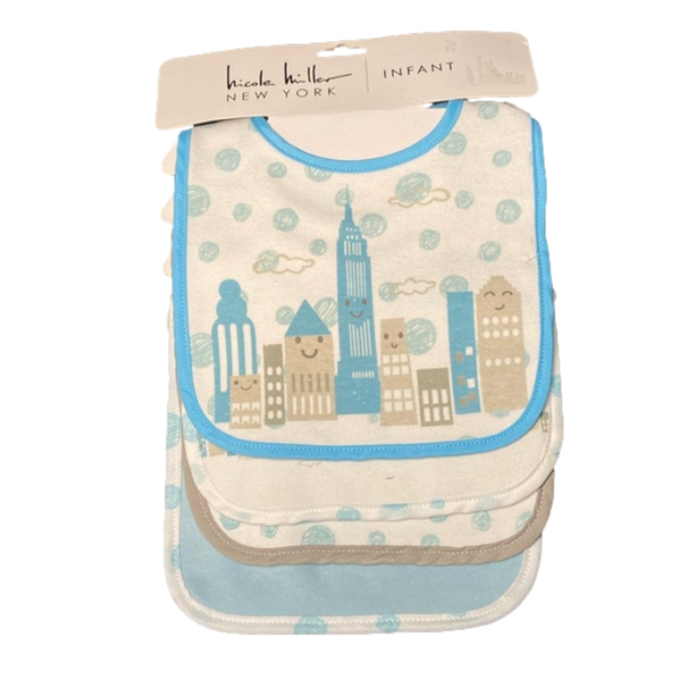 Nicole Miller New York Baby Boys 4 Pack Printed Bibs Skyline Print New